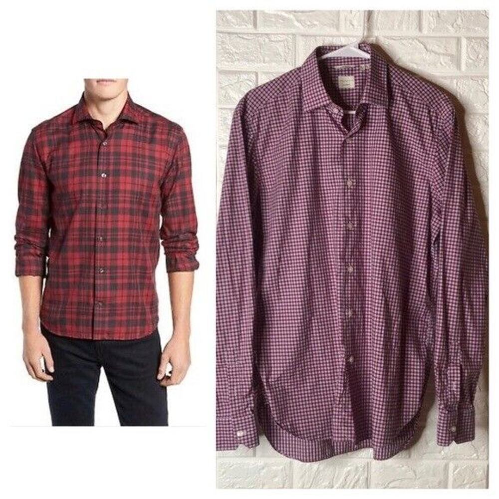 Culturata Tailored Fit plaid button down shirt Mens Size M‎ Medium Red Blue